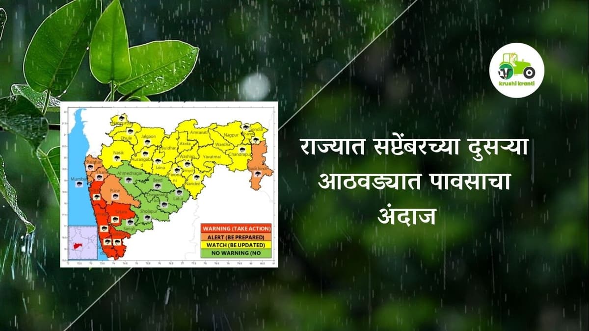 September Weather Forcast : राज्यात सप्टेंबरच्या दुसऱ्या आठवड्यात पावसाचा अंदाज  