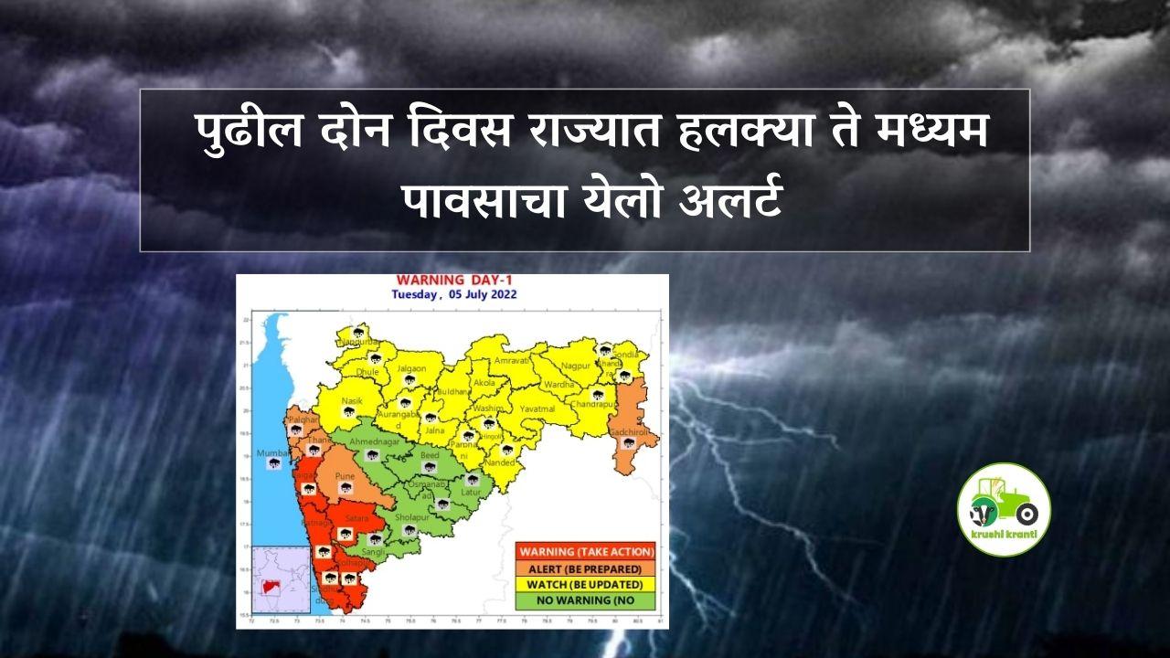 IMD Alert : पुढील दोन दिवस राज्यात हलक्या ते मध्यम पावसाचा येलो अलर्ट