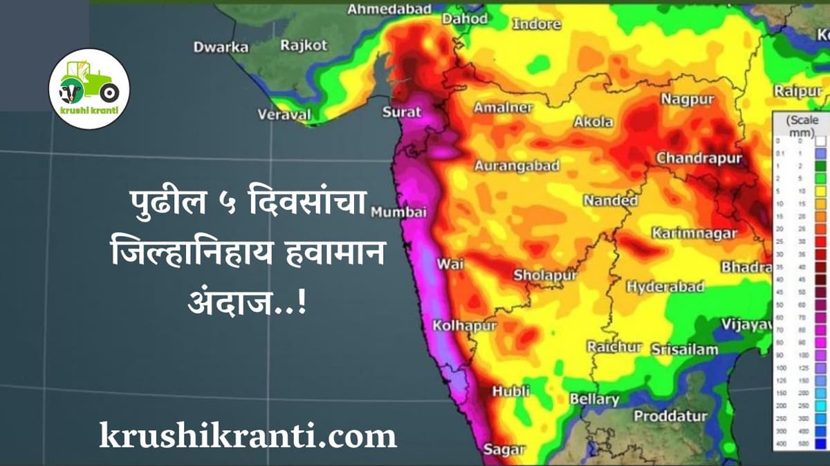 पुढील ५ दिवसांचा जिल्ह्यानुसार हवामान अंदाज..!