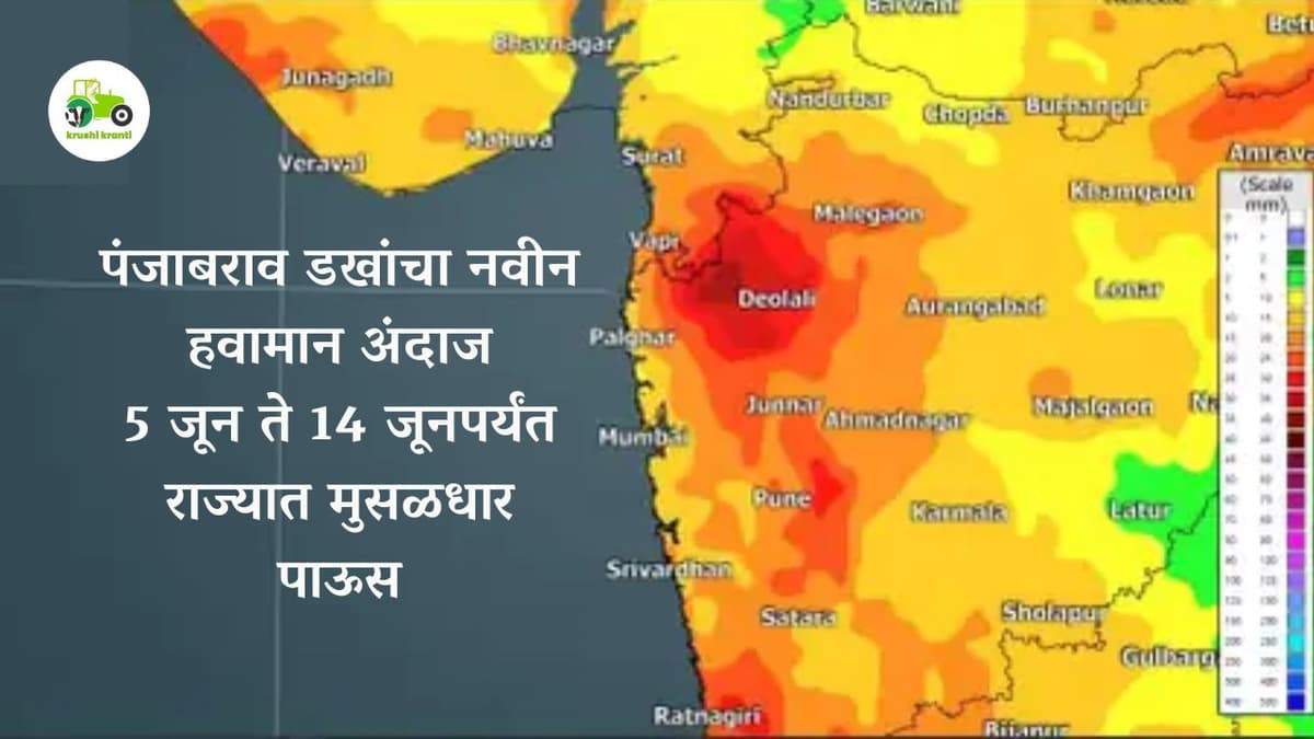 पंजाबराव डखांचा नवीन हवामान अंदाज, 5 जून ते 14 जूनपर्यंत राज्यात मुसळधार पाऊस