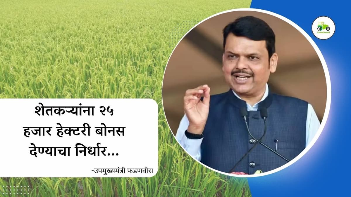शेतकऱ्यांना २५ हजार हेक्टरी बोनस देण्याचा निर्धार - उपमुख्यमंत्री देवेंद्र फडणवीस…