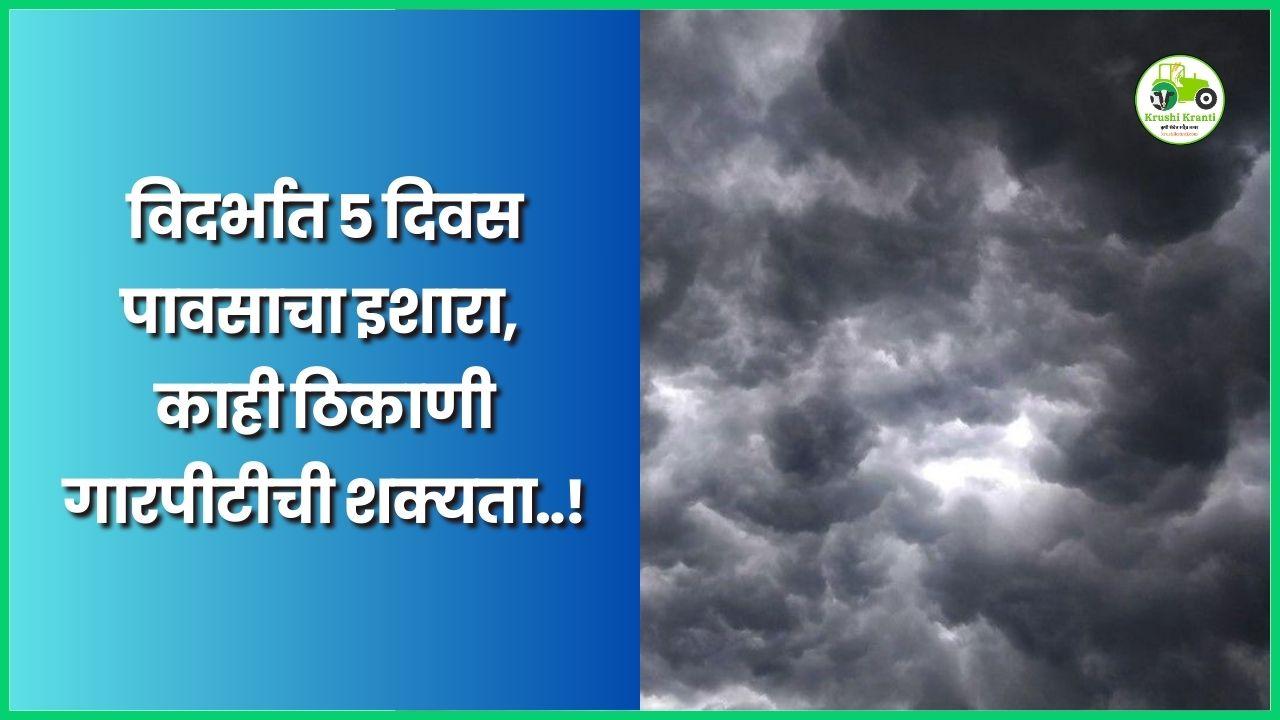 विदर्भात ५ दिवस पावसाचा इशारा, काही ठिकाणी गारपीटीची शक्यता..!