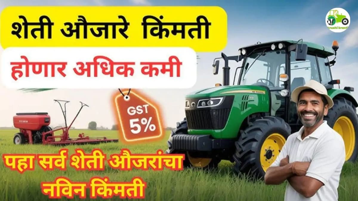 ट्रॅक्टर व इतर शेती औजारे स्वस्त – केंद्र सरकारचे नवे दरपत्रक जाहीर