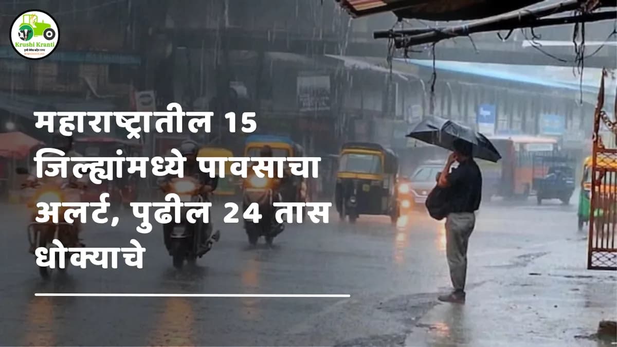 राज्यावर संकट! महाराष्ट्रातील 15 जिल्ह्यांमध्ये पावसाचा अलर्ट, पुढील 24 तास धोक्याचे – प्रशासनाचा मोठा इशारा