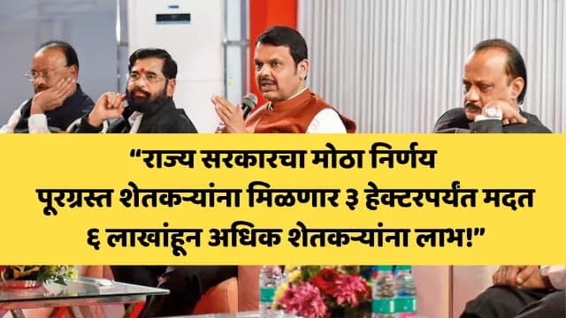 पूरग्रस्त शेतकऱ्यांना दिलासा | राज्य सरकारचा ३ हेक्टरपर्यंत मदतीचा निर्णय | Flood Relief Maharashtra 2025