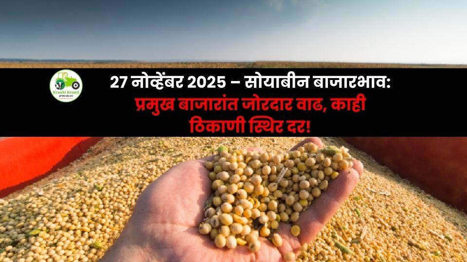 २७ नोव्हेंबर सोयाबीन बाजारभाव: बीड–चिखलीमध्ये मोठी उसळी, अमरावतीत स्थिर दर!