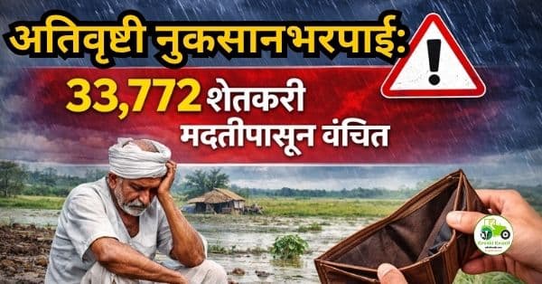 अतिवृष्टी नुकसानभरपाई: 33,772 शेतकरी मदतीपासून वंचित