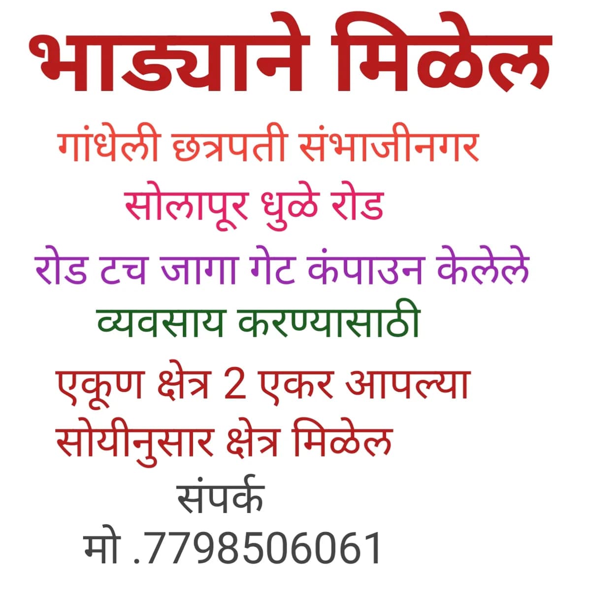 गांधेली येथे सोलापूर–धुळे रोड टच व्यवसायिक प्लॉट विक्री