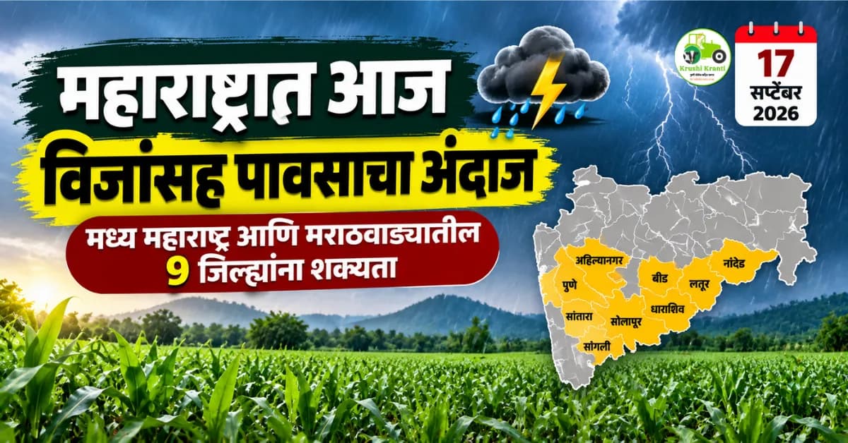महाराष्ट्र हवामान अंदाज : ९ जिल्ह्यांत विजांसह पावसाची शक्यता