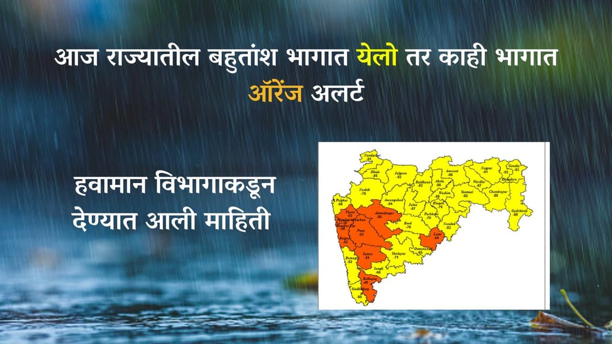 आज राज्यातील बहुतांश भागात येलो तर काही भागात ऑरेंज अलर्ट