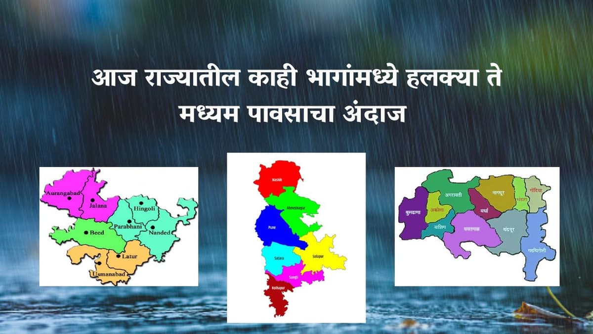 IMD alert : आज राज्यातील बऱ्याचशा भागांमध्ये हलक्या ते मध्यम पावसाचा अंदाज