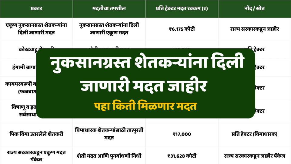 नुकसानीग्रस्त शेतकऱ्यांना दिलासा! कोरडवाहू, बागायती आणि फळबागांसाठी वेगवेगळी मदत जाहीर