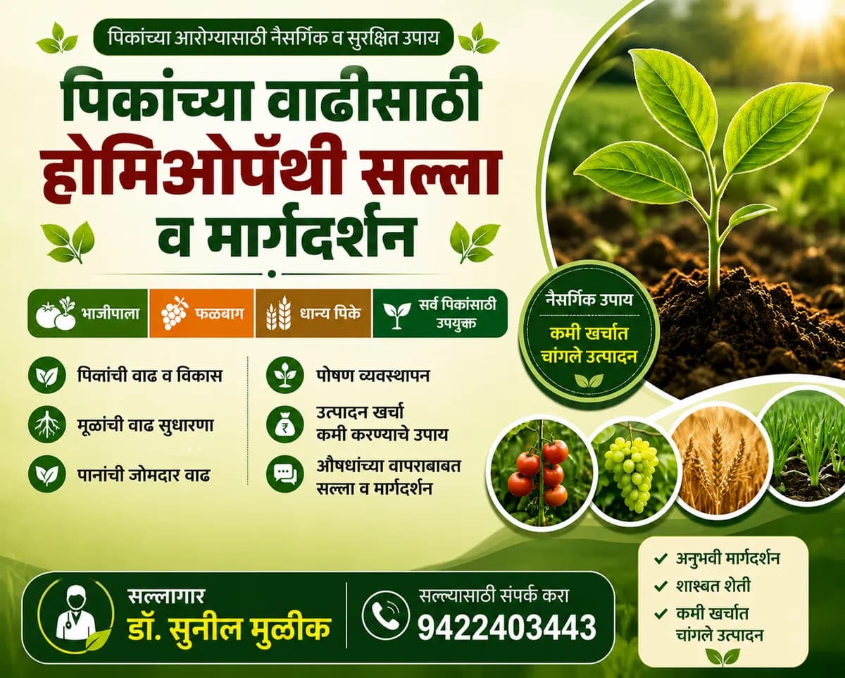 पिकांसाठी होमिओपॅथी सल्ला व मार्गदर्शन