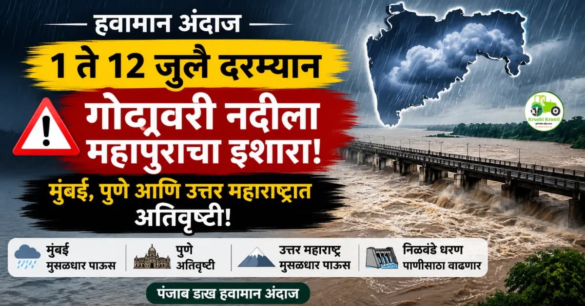 हवामान अंदाज: १ ते १२ जुलै दरम्यान गोदावरी नदीला महापुराचा इशारा; मुंबई, पुणे आणि उत्तर महाराष्ट्रात अतिवृष्टी!