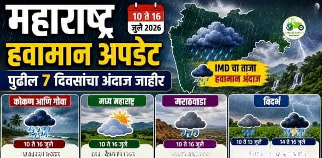 महाराष्ट्र हवामान अपडेट (१० जुलै २०२६): पुढील ७ दिवसांचा पावसाचा अंदाज, कोणत्या भागात मुसळधार तर कुठे कमी पाऊस?