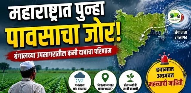 महाराष्ट्रात पुन्हा पावसाचा जोर वाढणार! बंगालच्या उपसागरातील कमी दाबाच्या क्षेत्रामुळे अनेक जिल्ह्यांना दिलासा
