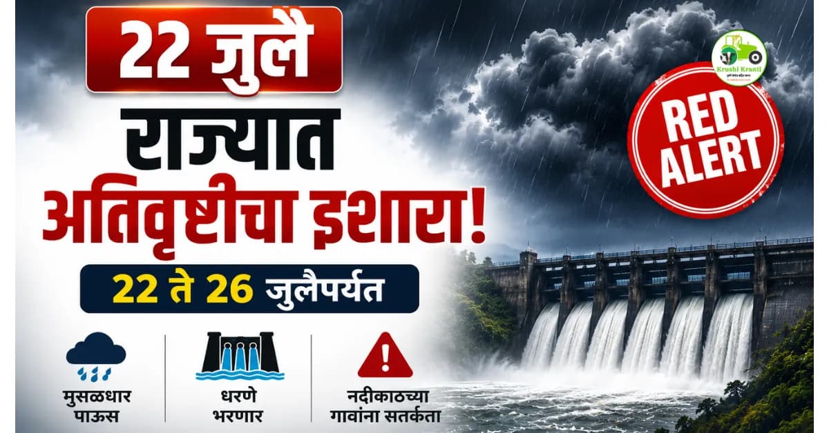 पंजाब डख हवामान अंदाज (२२ जुलै): राज्यात २६ तारखेपर्यंत अतिवृष्टी! खडकवासला, कोयना धरणे भरणार