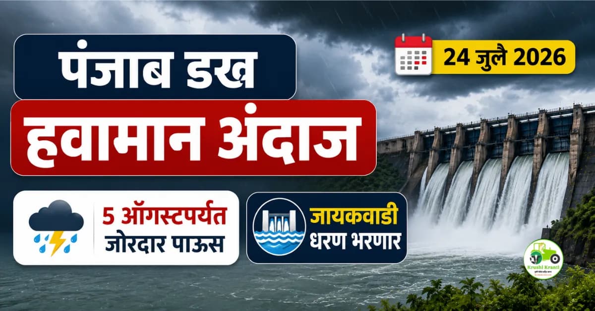 पंजाब डख हवामान अंदाज (२४ जुलै): पावसाचे स्वरूप बदलले! जायकवाडी धरण भरणार, ५ ऑगस्टपर्यंत जोरदार पाऊस