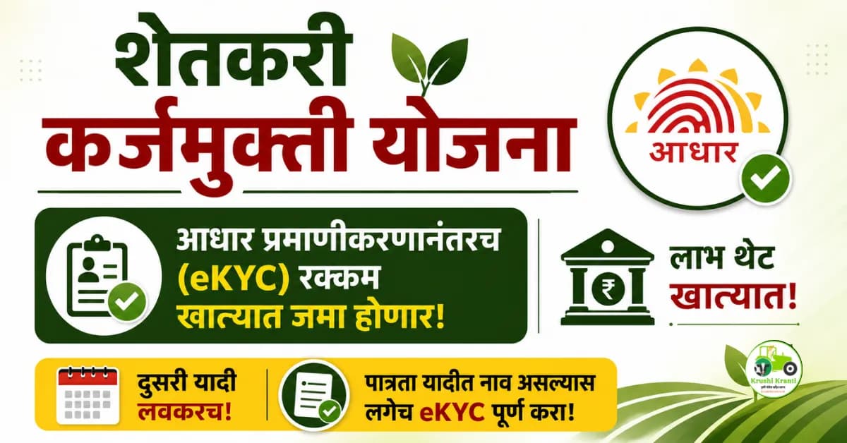 शेतकरी कर्जमुक्ती योजना: आधार प्रमाणीकरणानंतरच (eKYC) रक्कम खात्यात जमा होणार!