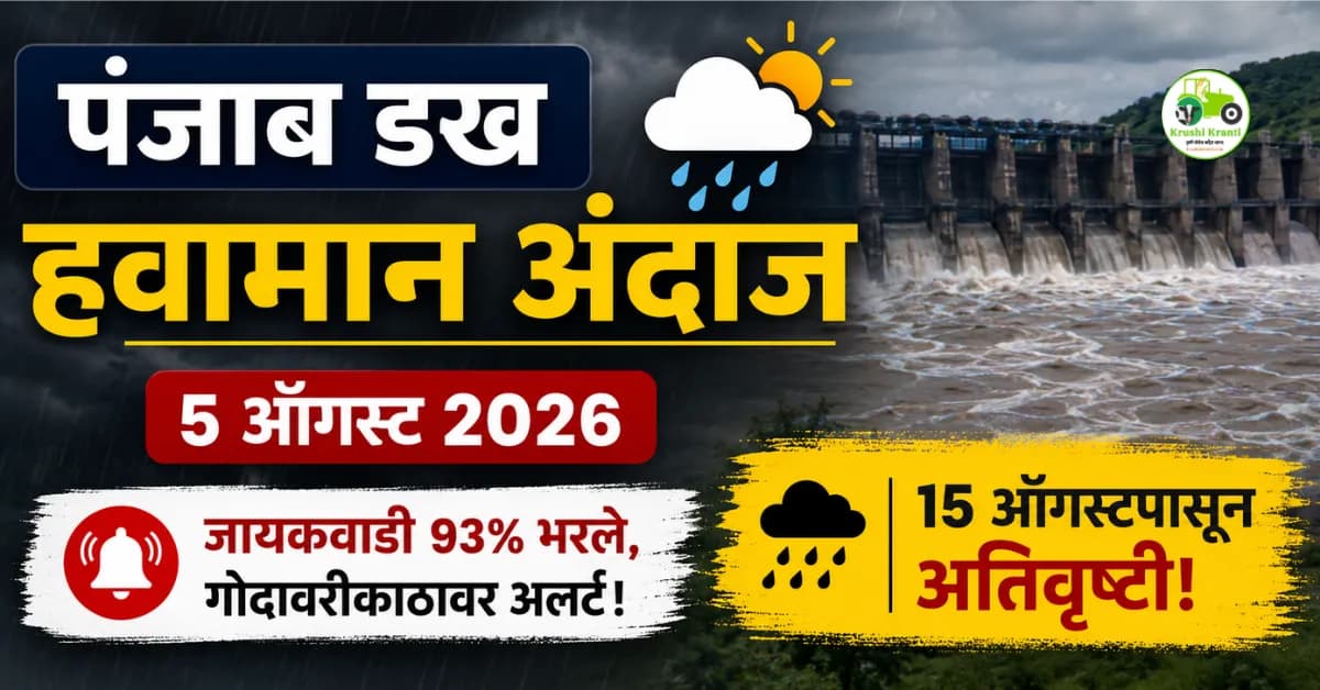पंजाब डख हवामान अंदाज (५ ऑगस्ट): जायकवाडी ९३% भरले, गोदावरीकाठावर अलर्ट; १५ ऑगस्टपासून अतिवृष्टी!