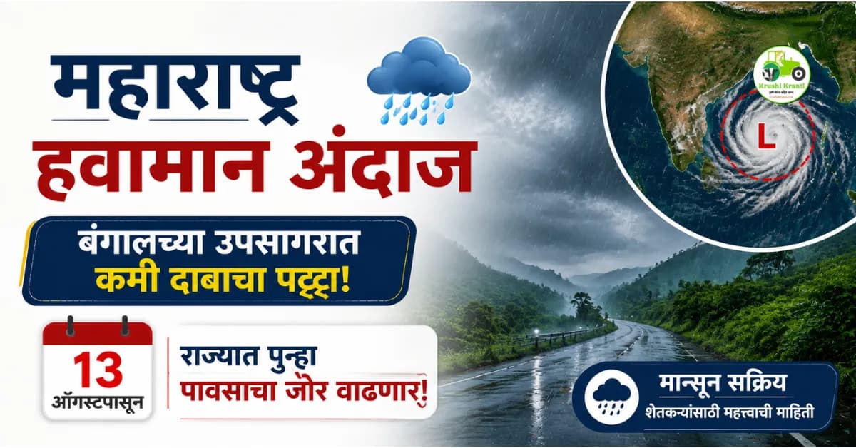 महाराष्ट्र हवामान अंदाज: बंगालच्या उपसागरात कमी दाबाचा पट्टा, राज्यात पुन्हा पावसाचा जोर वाढणार!
