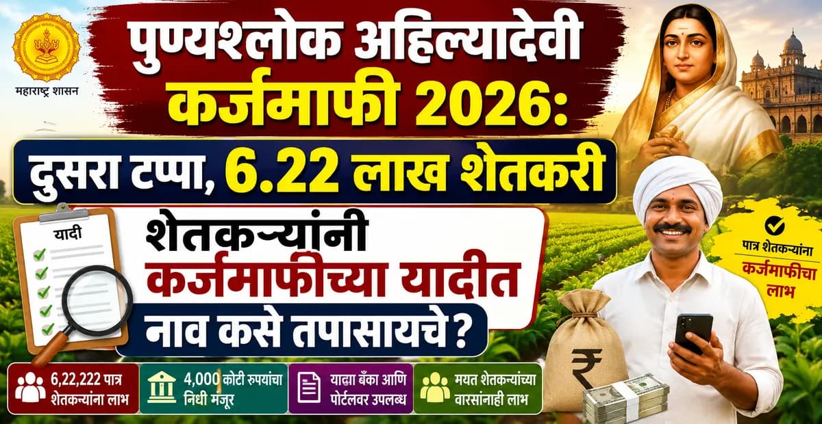 पुण्यश्लोक अहिल्यादेवी कर्जमाफी 2026: दुसरा टप्पा, 6.22 लाख शेतकरी