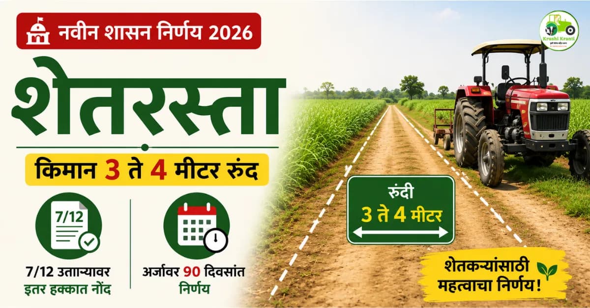 शेतरस्ता नवीन शासन निर्णय 2025: शेतरस्ता किमान 3 ते 4 मीटर, 7/12 वर नोंद आणि 90 दिवसांत निर्णय