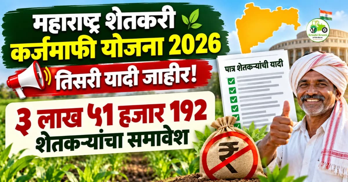 महाराष्ट्र शेतकरी कर्जमाफी योजना २०२६: तिसरी यादी जाहीर, ३ लाख ५१ हजार १९२ शेतकऱ्यांचा समावेश