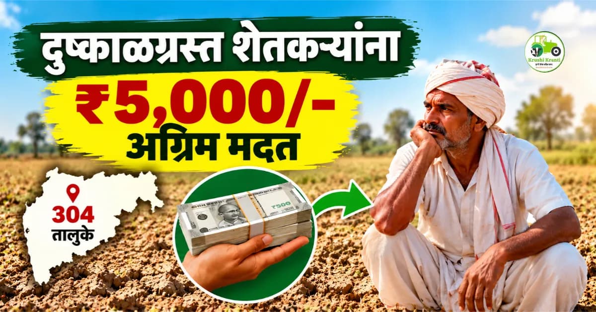 दुष्काळग्रस्त शेतकऱ्यांना ₹5,000 आगाऊ मदत; महाराष्ट्र शासनाचा मोठा निर्णय